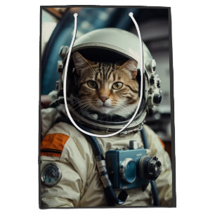 Grey Cat Astronaut in Outer Space Medium Gift Bag