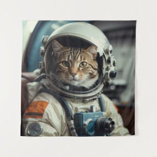 Grey Cat Astronaut in Outer Space Tapestry