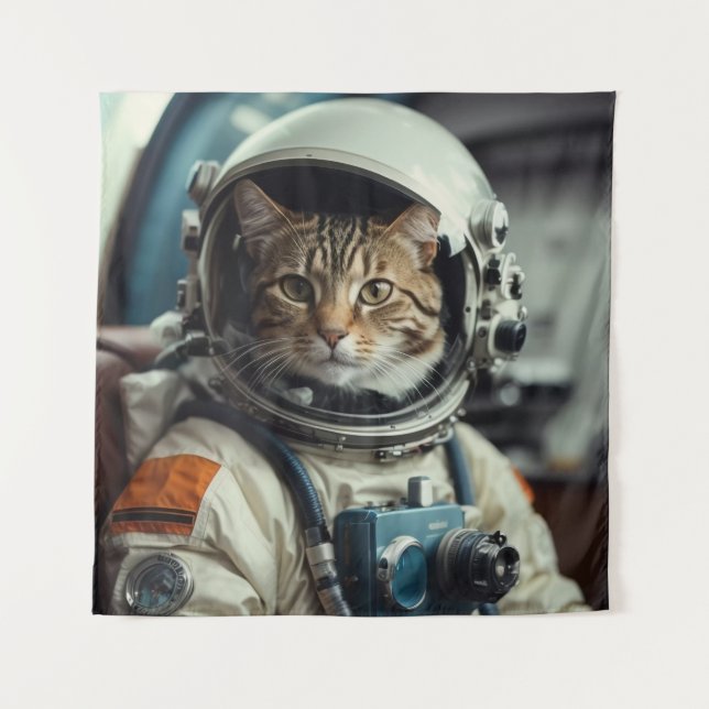 Grey Cat Astronaut in Outer Space Tapestry (Front)