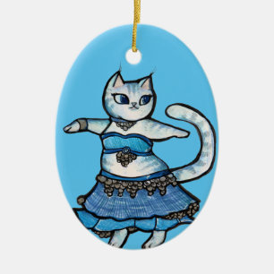 Grey Cat Belly Dancer                              Ceramic Tree Decoration