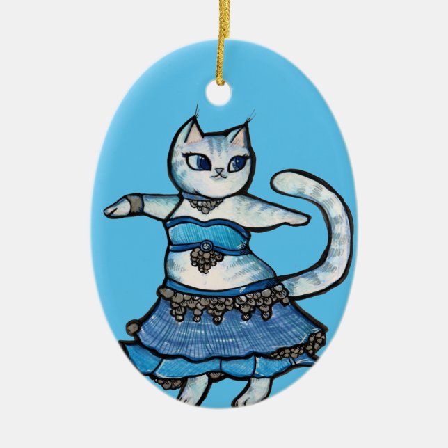 Grey Cat Belly Dancer                              Ceramic Tree Decoration (Front)