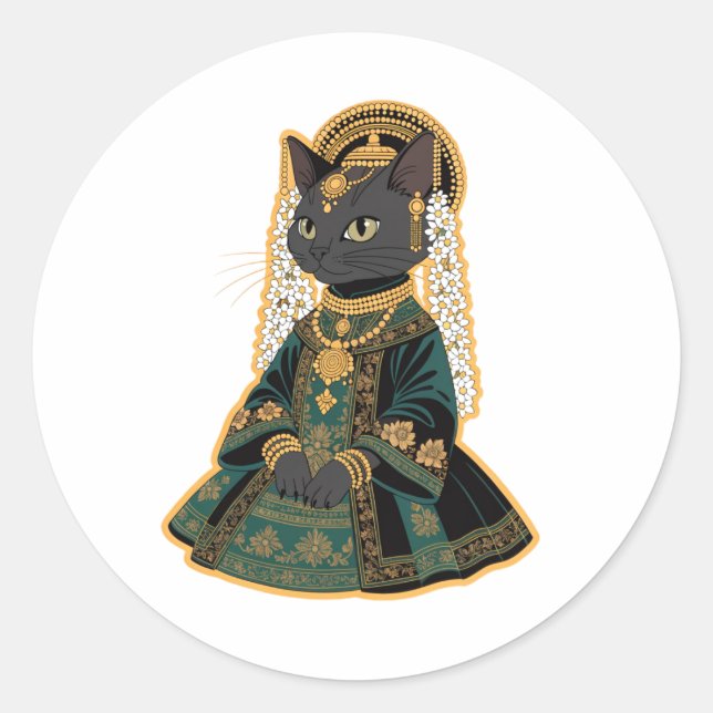 Grey Cat Bridal Temple Jewellery Sticker (Front)