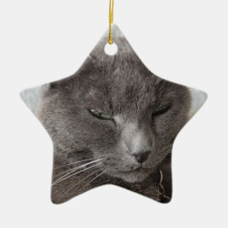Grey cat ceramic tree decoration