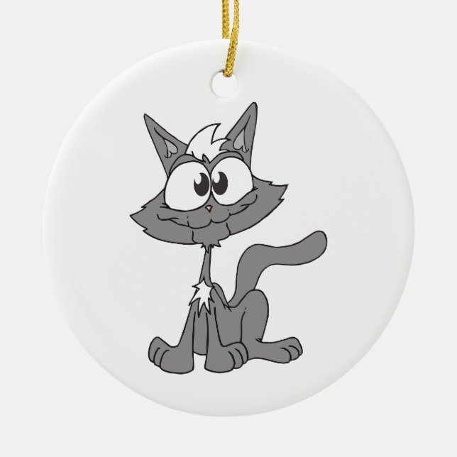 Grey Cat Ceramic Tree Decoration (Front)