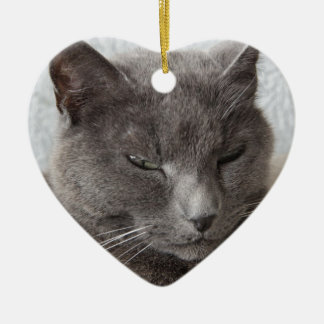 Grey cat ceramic tree decoration