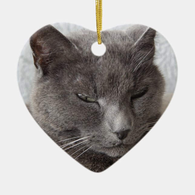 Grey cat ceramic tree decoration (Front)
