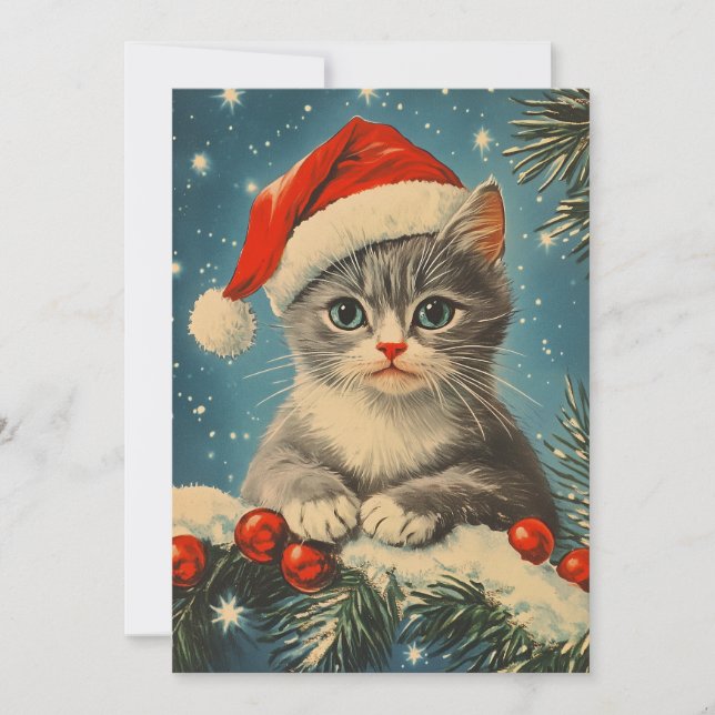 Grey Cat Christmas Holiday Card (Front)