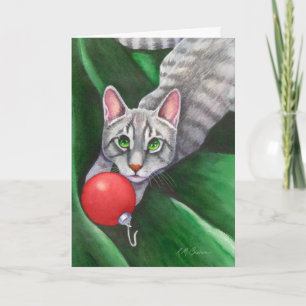 Grey Cat Christmas Ornament Holiday Card