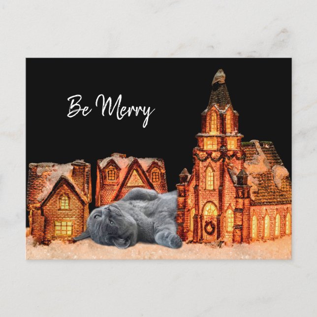 Grey Cat Christmas Postcard (Front)