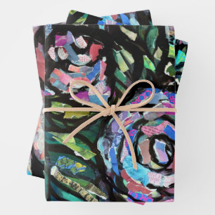 Grey Cat Collage Art Kitty Cats Collages           Wrapping Paper Sheet