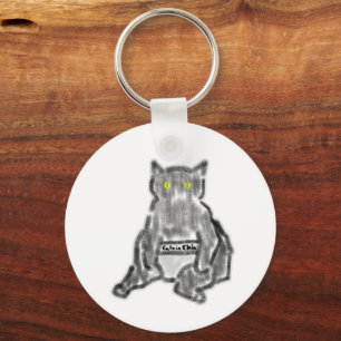 Grey Cat Designer Underwear Yellow Eyes Art Key Ring