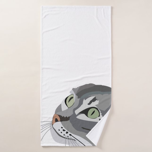 Grey Cat Face Bath Towel (Bath Towel)