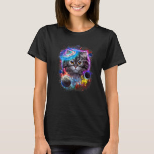 Grey Cat Face Swirl In Planetary Galaxy Space And T-Shirt