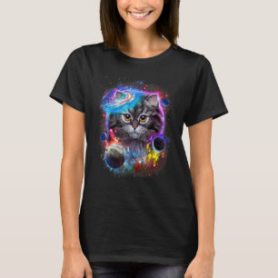Grey Cat Face Swirl In Planetary Galaxy Space And T-Shirt