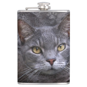 Grey Cat Hip Flask