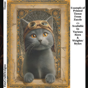 Grey Cat in Ornate Steampunk Stye DZ8 Decoupage  Tissue Paper