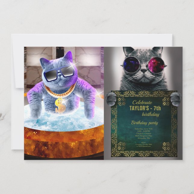 Grey cat in the bathtub invitation (Front)
