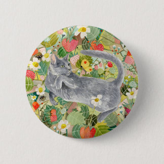 Grey Cat in the Strawberry Patch button