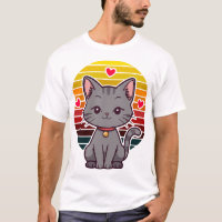 Grey Cat Kawaii Retro Sunset Anime Art