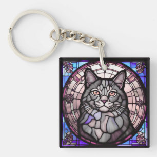 Grey Cat  Key Ring