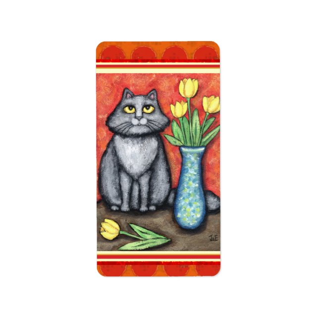 Grey Cat Lover's Sticker / Labels (Front)