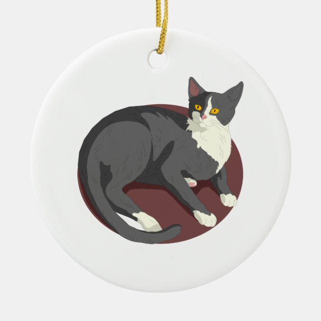 Grey Cat Lying Down Ceramic Tree Decoration (Front)
