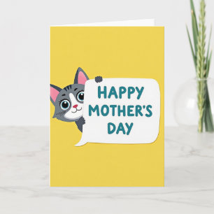 Grey Cat Mothers Day Message Card