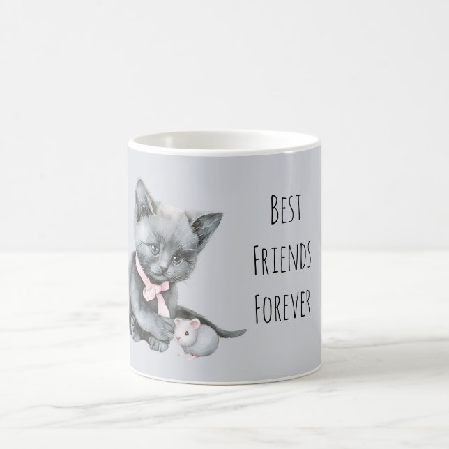 Grey Cat Mouse Best Friends Forever Coffee Mug (Center)