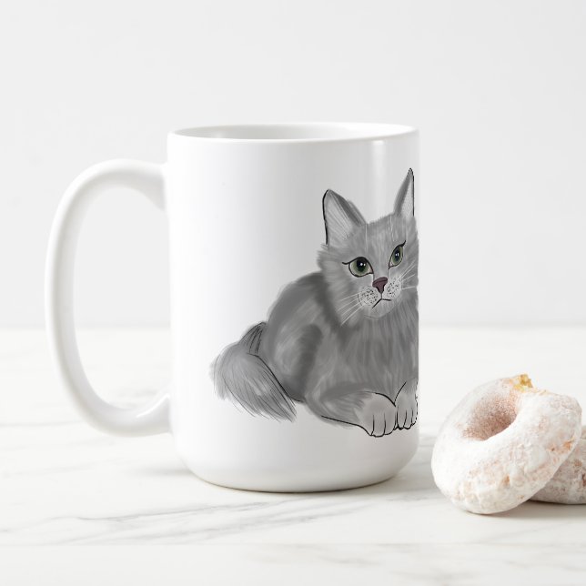 Grey Cat Mum Coffee Mug (With Donut)