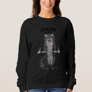Grey Cat Muscle Training Weightlifting Fitness In Sweatshirt