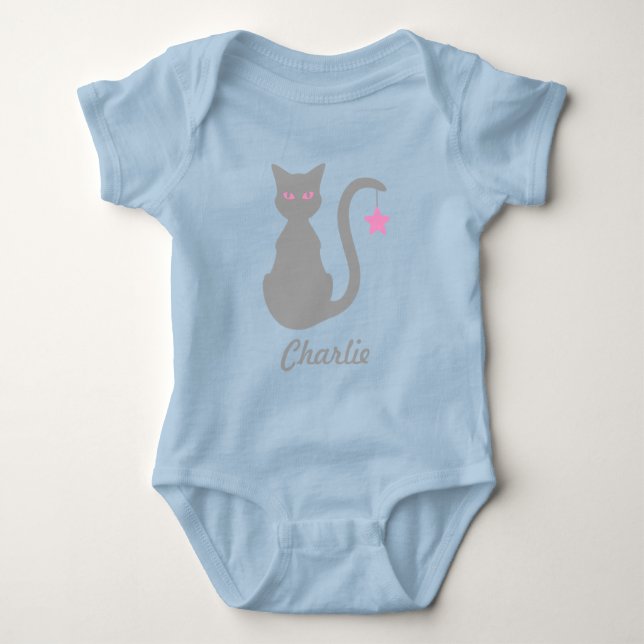 Grey Cat Name Baby Bodysuit (Front)