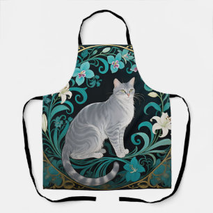 Grey Cat Ornate Floral Frame Apron