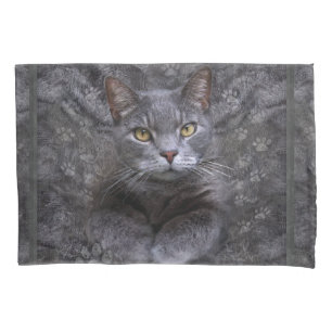 Grey Cat Portrait Pillowcase
