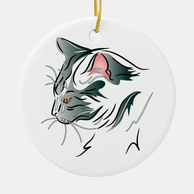 Grey Cat Profile Ceramic Tree Decoration (Front)