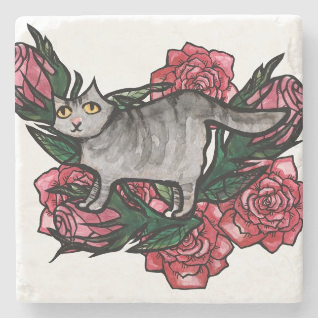 Grey Cat Roses Grey Cats                           Stone Coaster (Front)