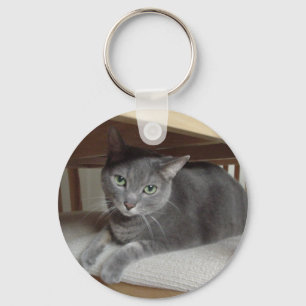 Grey Cat Russian Blue Key Ring