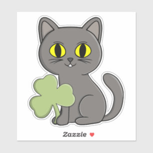 Grey Cat Shamrock Clover Charm