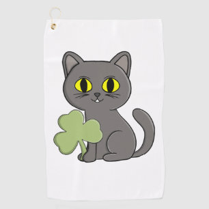 Grey Cat Shamrock Clover Charm Golf Towel