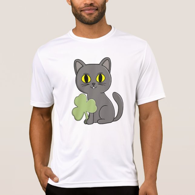 Grey Cat Shamrock Clover Charm T-Shirt (Front)