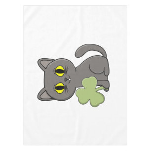 Grey Cat Shamrock Clover Charm Tablecloth