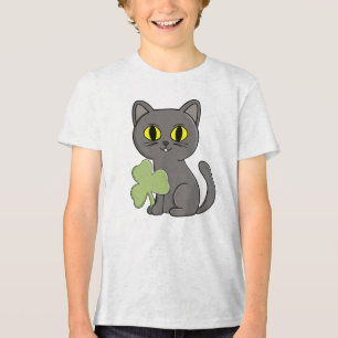 Grey Cat Shamrock Clover Charm Tri-Blend Shirt