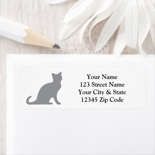 Grey cat silhouette return address labels (Insitu)