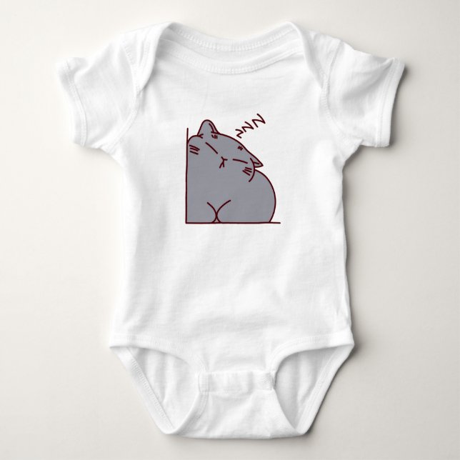 Grey Cat Sleeping  Baby Bodysuit (Front)