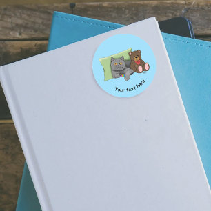 Grey Cat Teddy Bear Classic Round Sticker