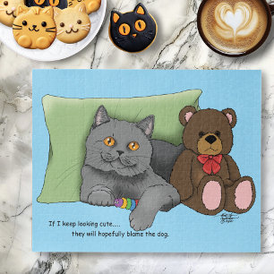 Grey Cat Teddy Bear Jigsaw Puzzle