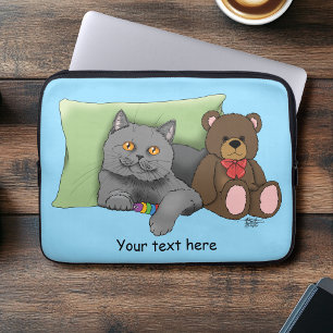 Grey Cat Teddy Bear Laptop Sleeve