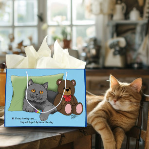 Grey Cat Teddy Bear Large Gift Bag