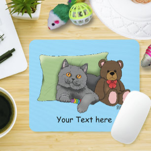 Grey Cat Teddy Bear Mouse Pad