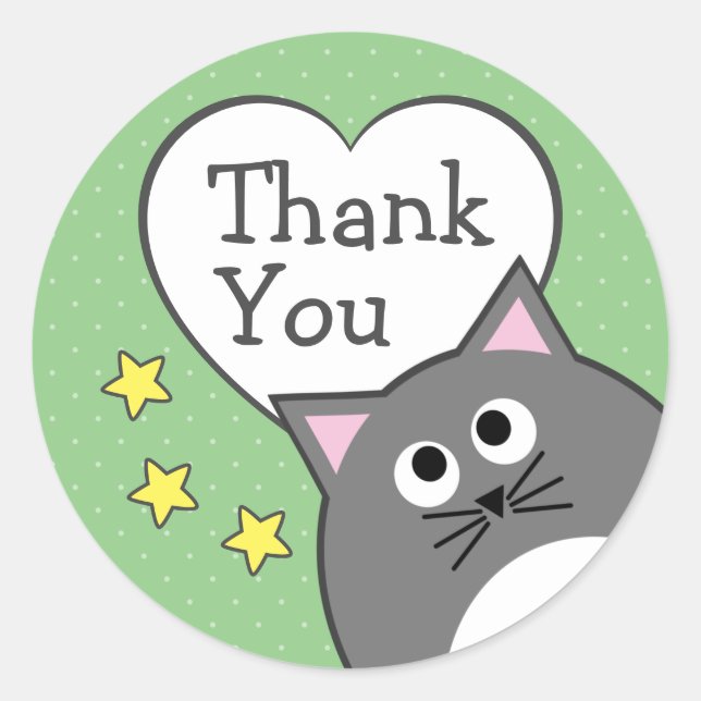 Grey Cat Thank You Classic Round Sticker (Front)