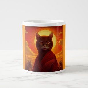 Grey Cat Wearing Fashionable Robe In Sunset Scene Large Coffee Mug